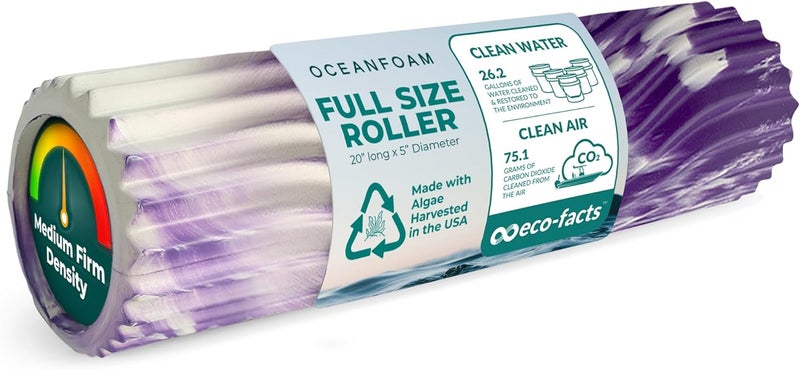 Oceanfoam Tidal Roller - Purple Marbled - Muscle Massage Foam Roller for Back Pain & Stretching - Firm and Ergonomic Wide Wave Textured - Yoga, Athletics, & Wellness - Full Size, 20" x 5" - Image 1